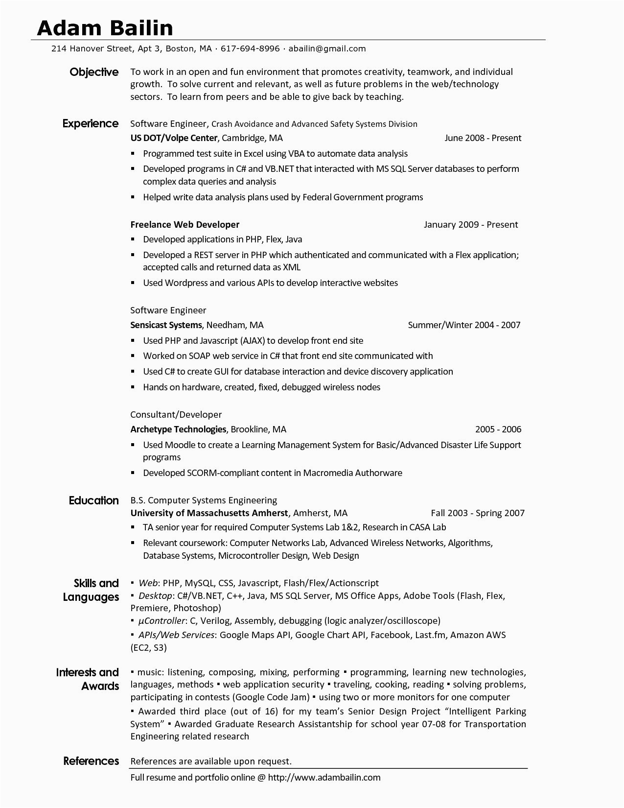 resume section examples