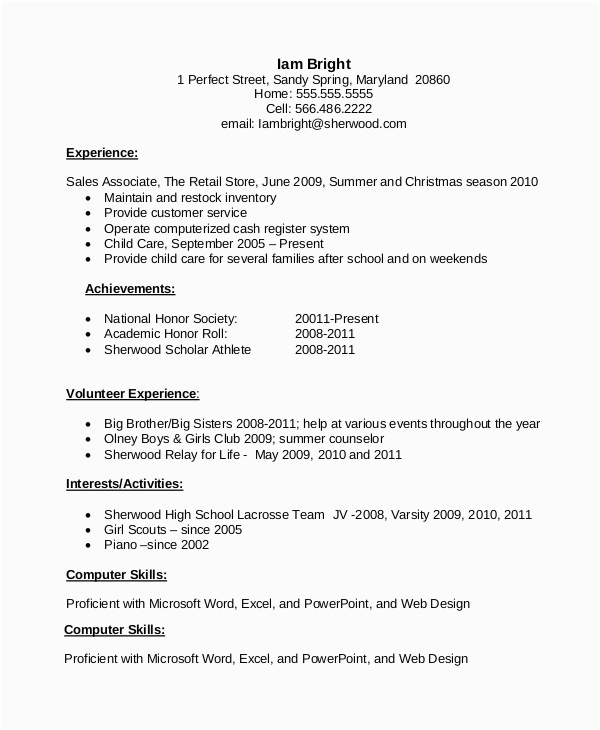 First Job High School Student Resume Sample Free 8 Resume Samples for Job In Ms Word