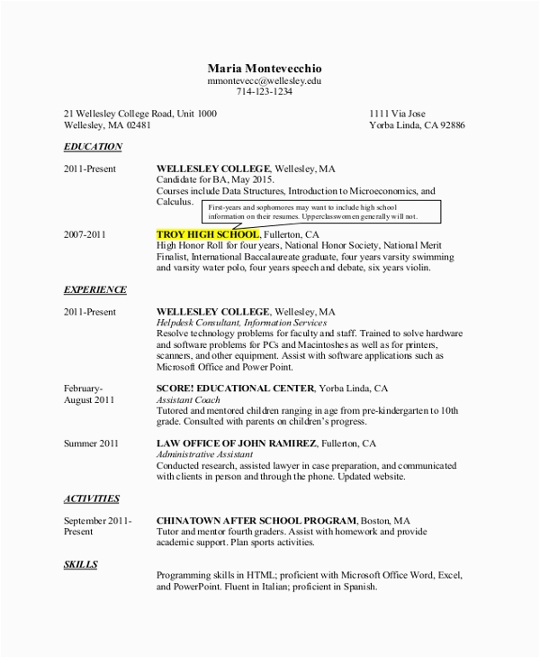 college resume