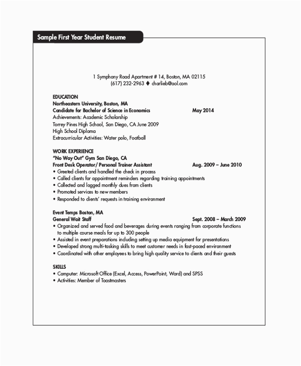 First Year University Student Resume Sample Free 8 Sample College Student Resume Templates In Pdf