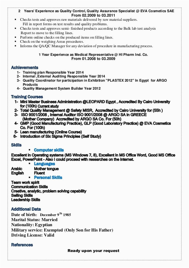 quality assurance specialist resume