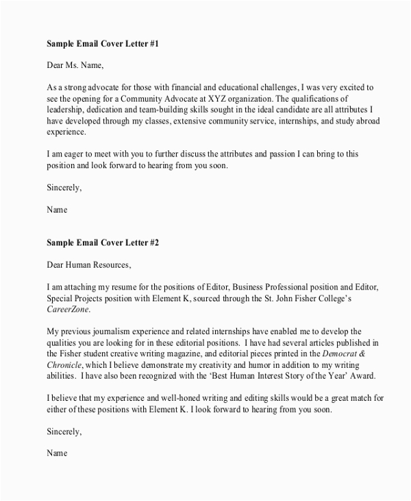 email template for sending resume and cover letter