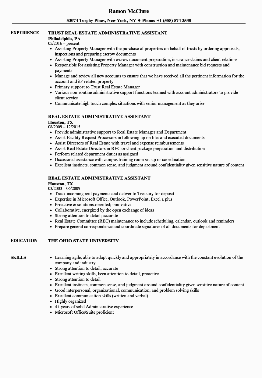 Sample Resume for Administrative assistant In Real Estate Sample Resume Administrative assistant Real Estate Fice