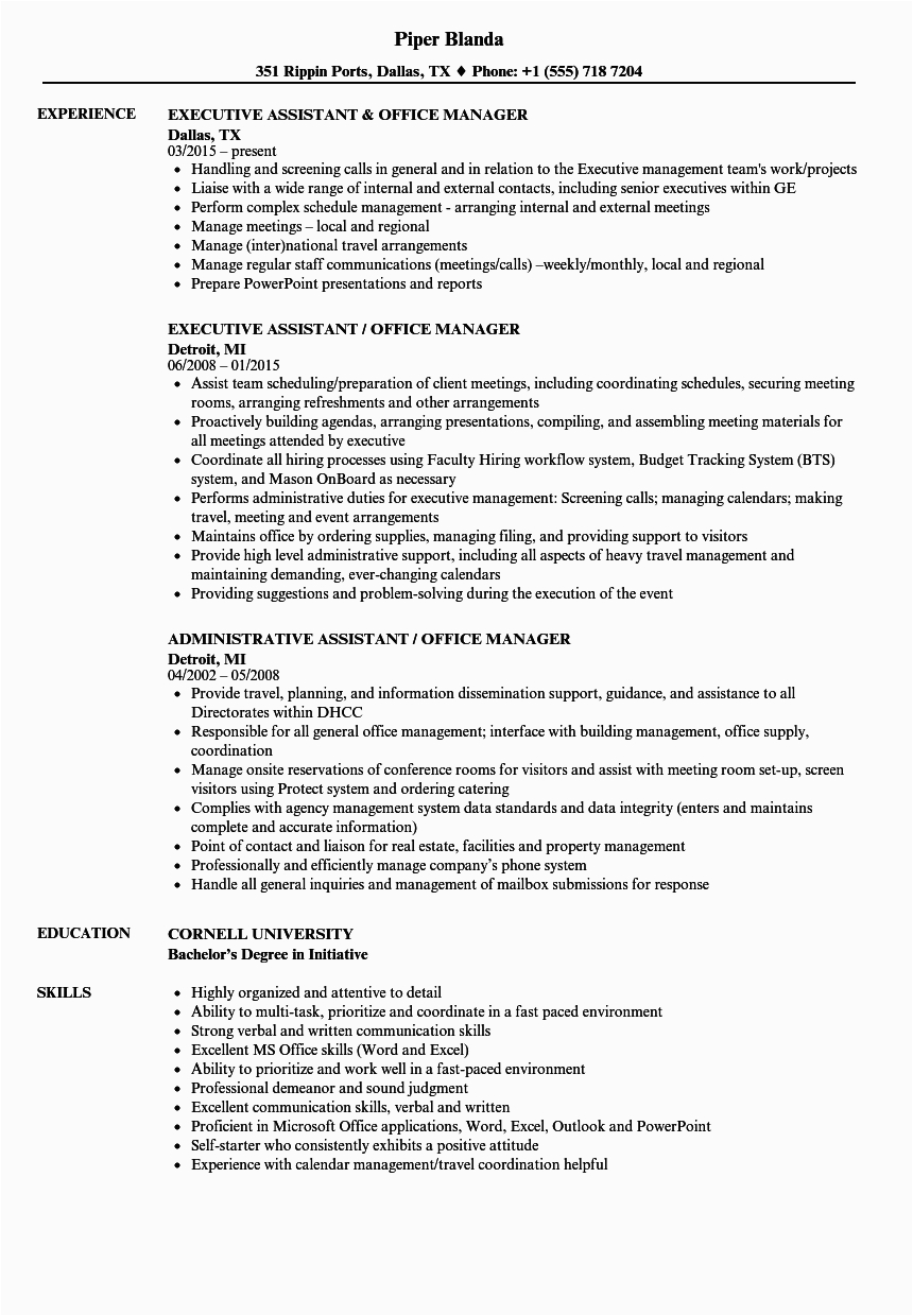 assistant office manager resume sample