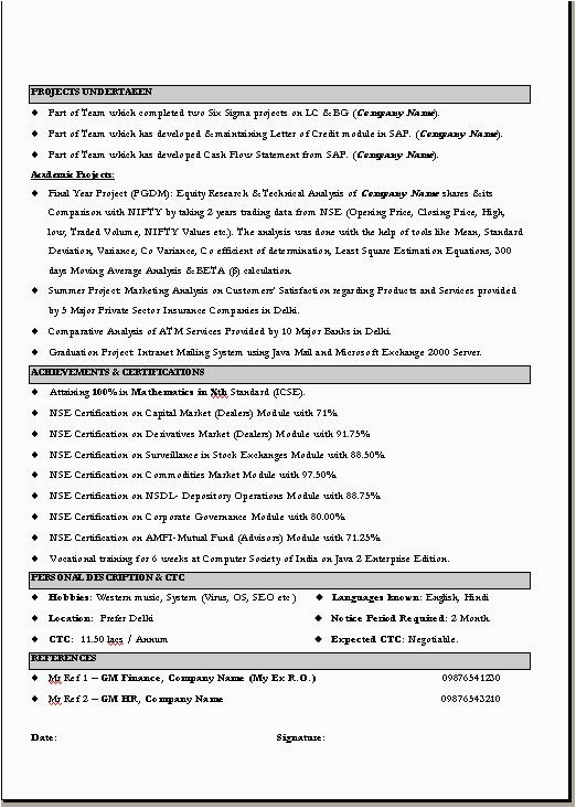 Sample Resume for Commercial Manager In India Resume format for Mercial Manager