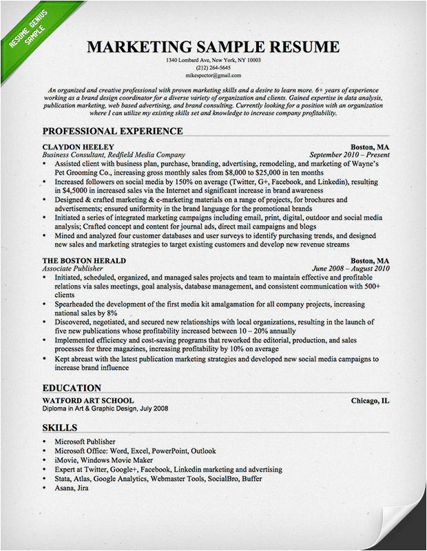 Sample Resume for Experienced Sales and Marketing Professional Marketing Resume Sample