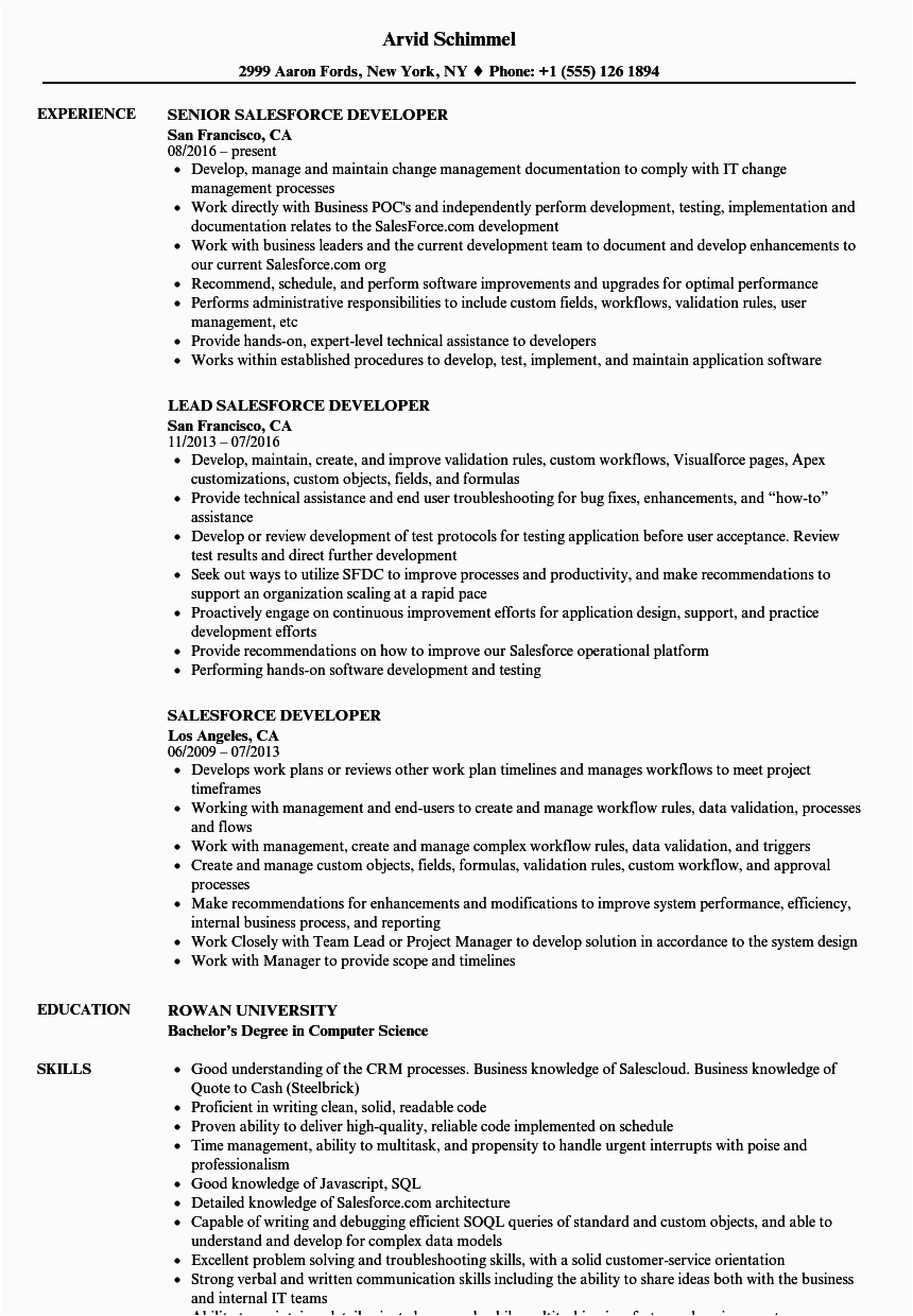 Sample Resume for Experienced Salesforce Developer Resume Salesforce Developer Salesforce Developer Cv Template