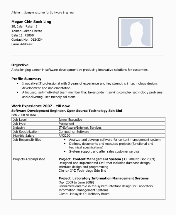 Sample Resume for Experienced software Engineer Doc Free 13 Sample software Engineer Resume Templates In Ms