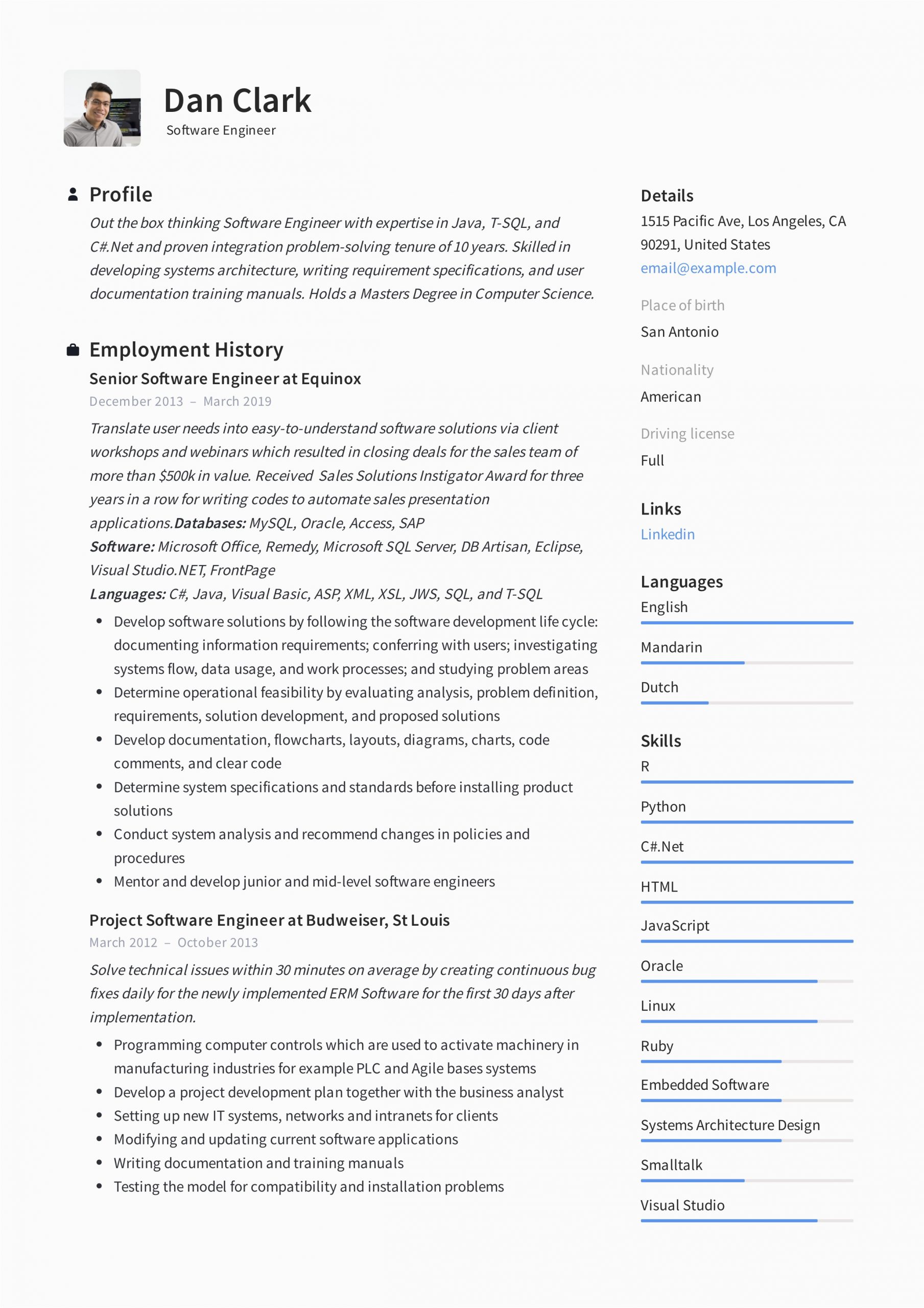 Sample Resume for Experienced software Engineer Pdf software Engineer Resume Writing Guide