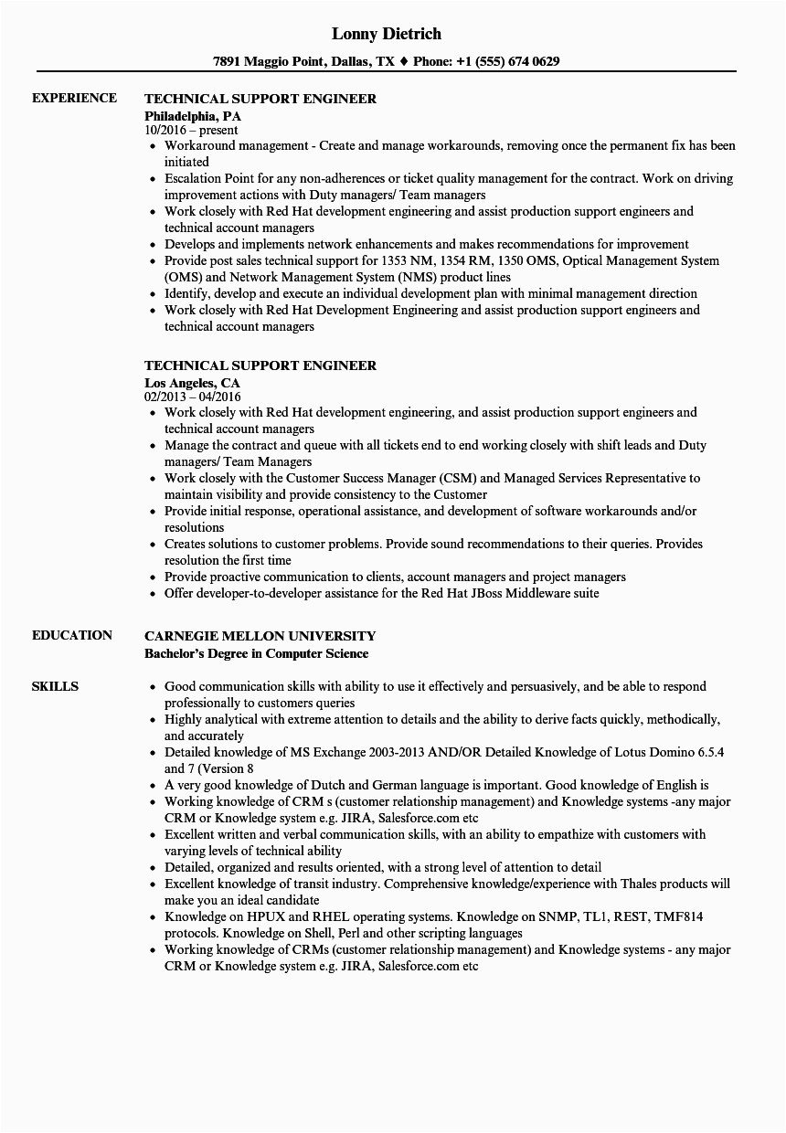 l1 support engineer resume