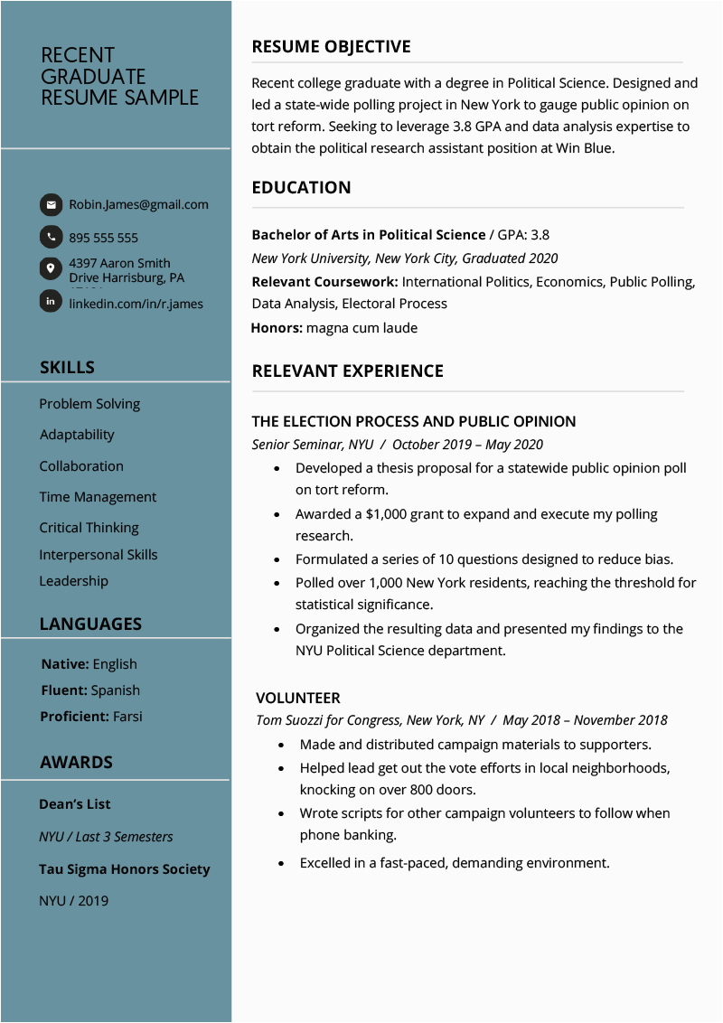 Sample Resume for New College Graduate Recent College Graduate Resume Examples Plus Writing Tips