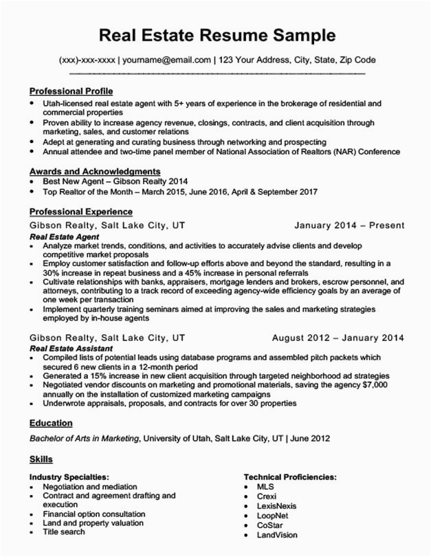 Sample Resume for New Real Estate Agent √ 20 Entry Level Real Estate Agent Resume