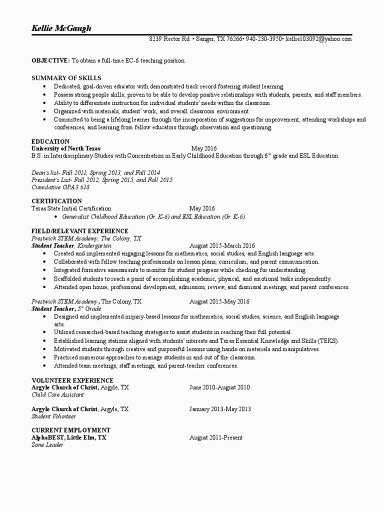 resume teacher application