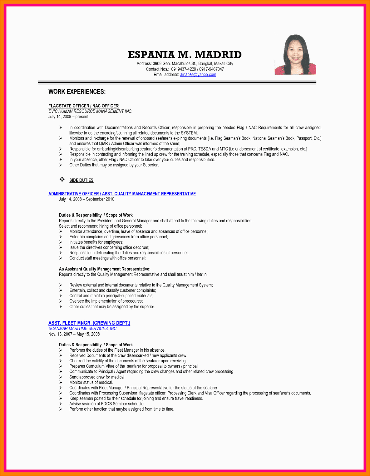 sample resume format for ojt students