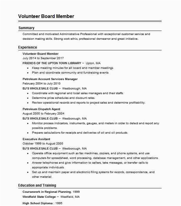 Sample Resume for Volunteer Board Position Volunteer Board Member Resume Example Friends Of the Upton
