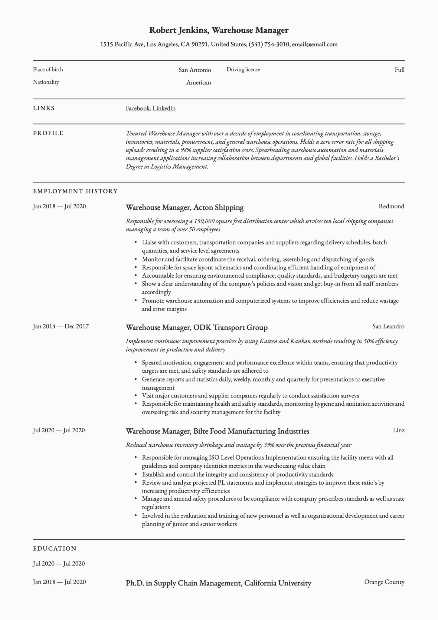 Sample Resume for Warehouse Manager In India Warehouse Manager Resume & Writing Guide