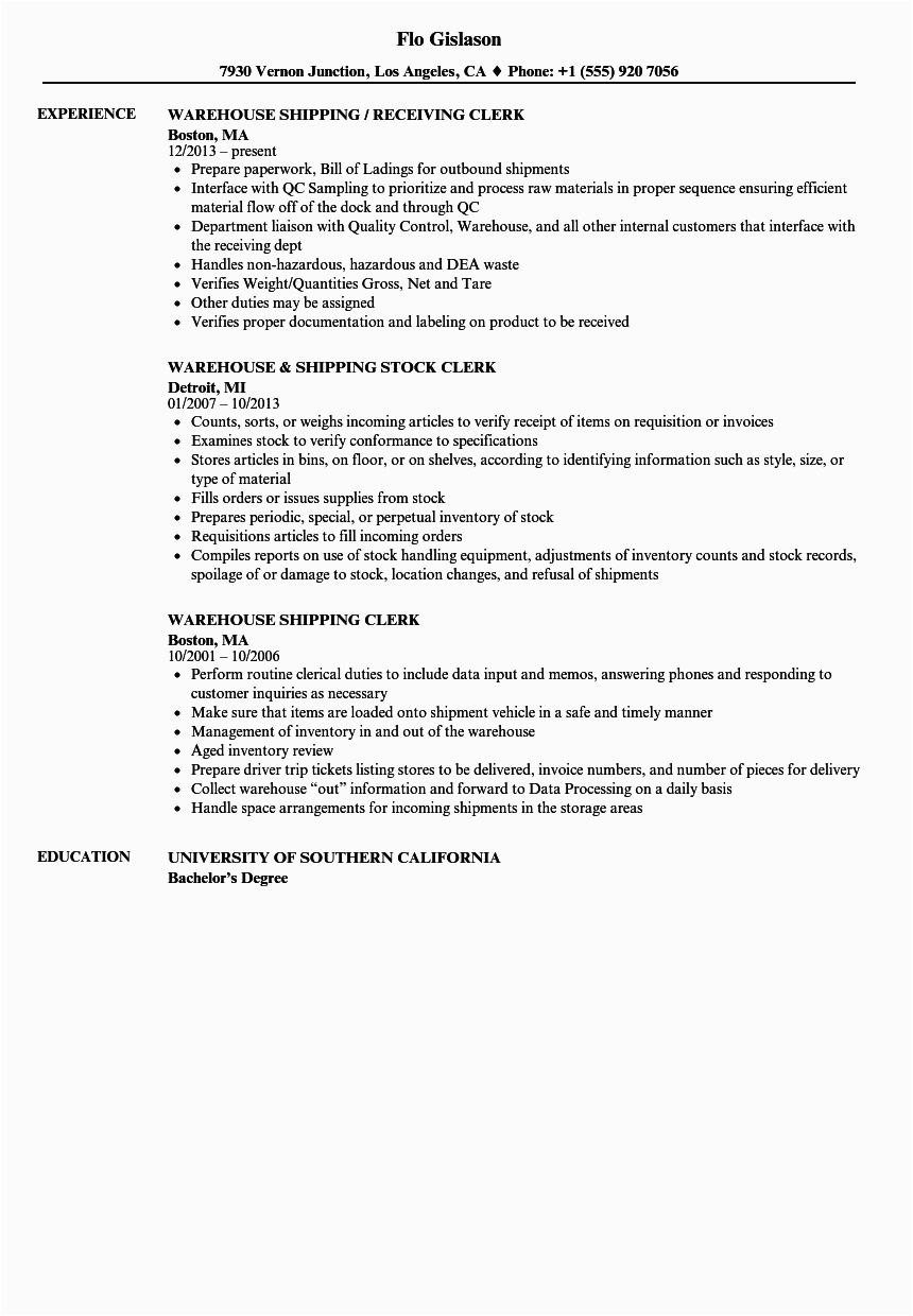shipping and receiving resume