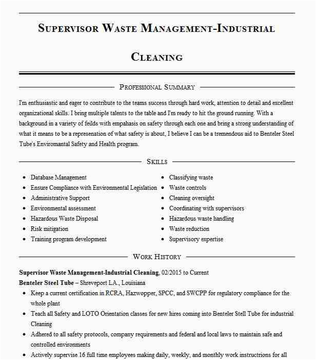 Sample Resume for Waste Management Job Waste Collector Resume Example Rumpke Columbus Ohio