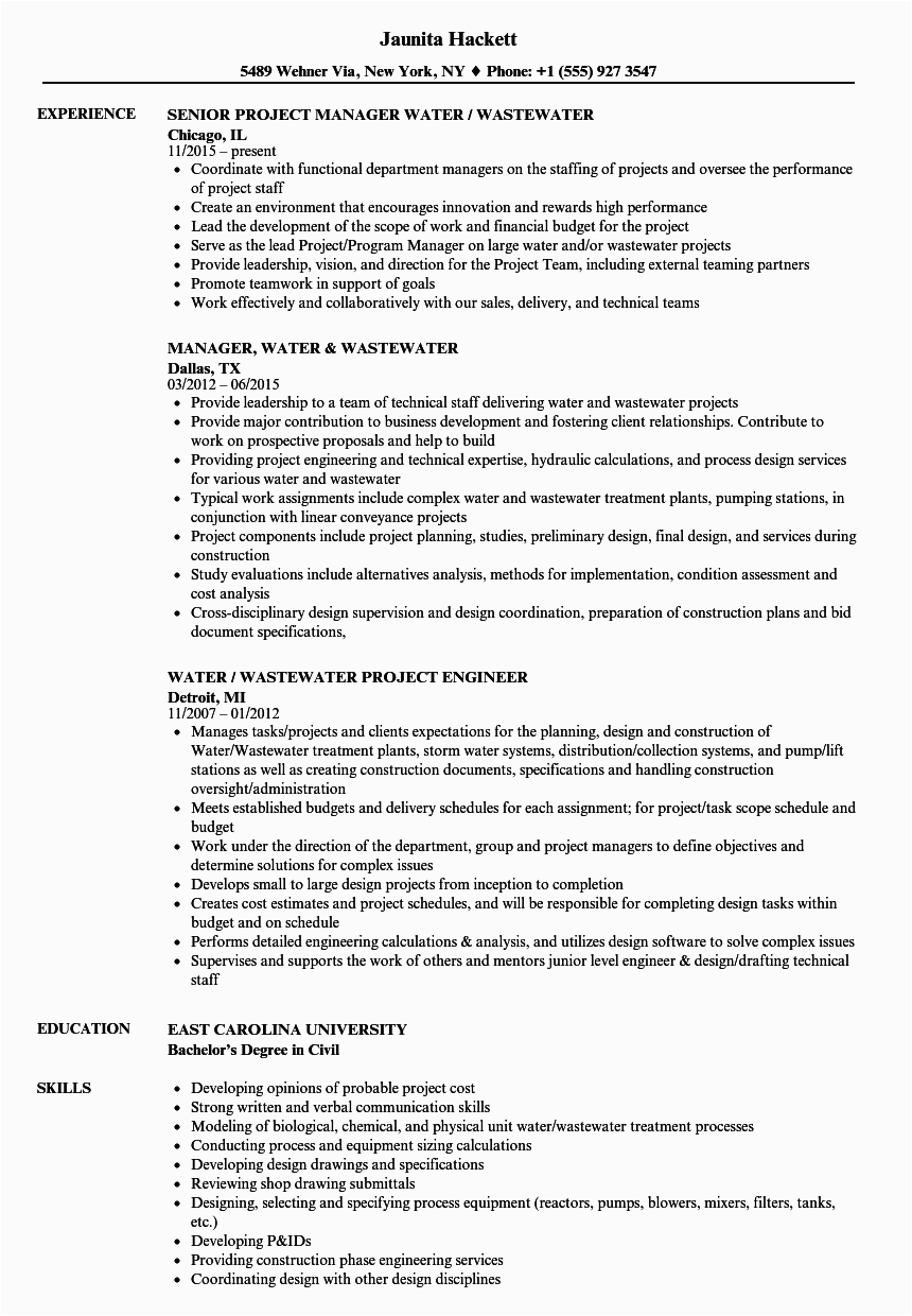 Sample Resume for Water Treatment Engineer Waste Water Treatment Engineer Resume Finder Jobs