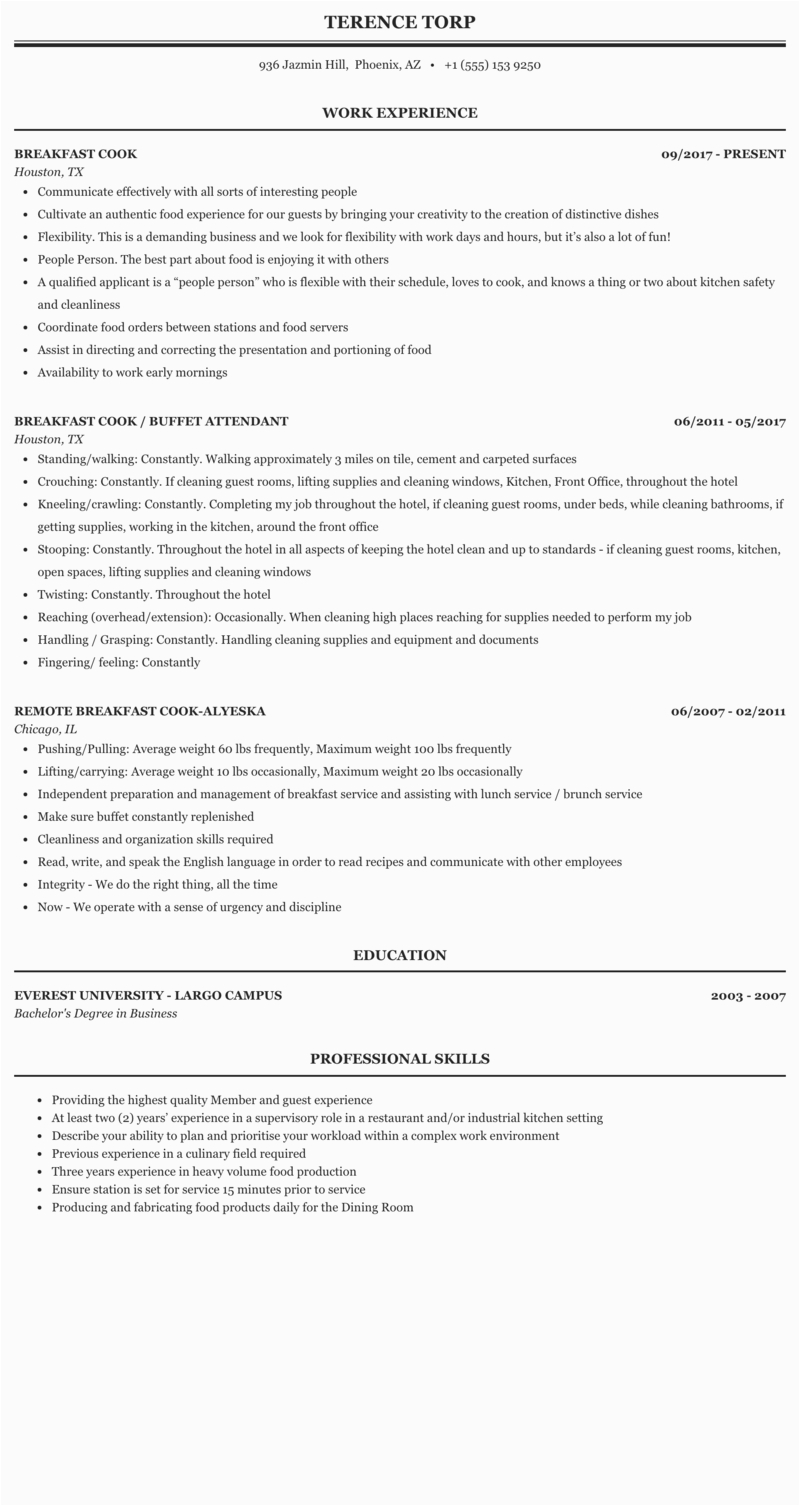 sample resume for chef cook