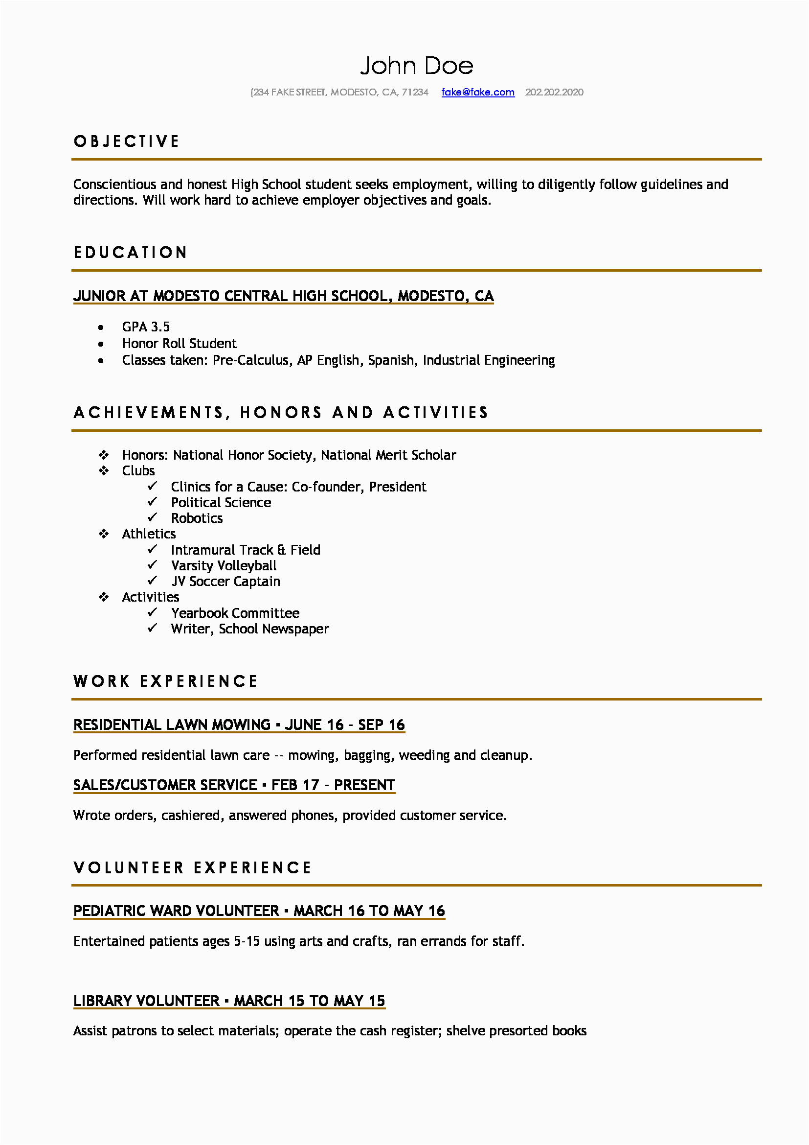 Simple Sample Resume for High School Student High School Resume Resumes Perfect for High School Students