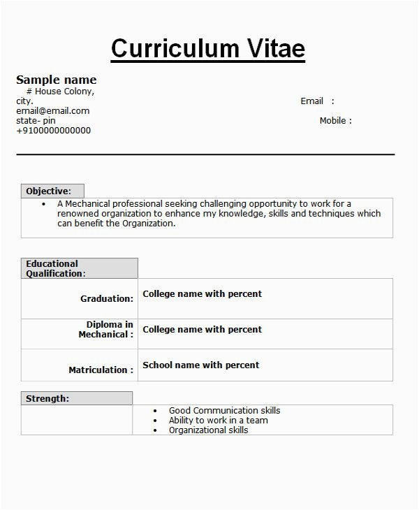 Simple Sample Resume format for Freshers A Resume format for Fresher format Fresher Resume
