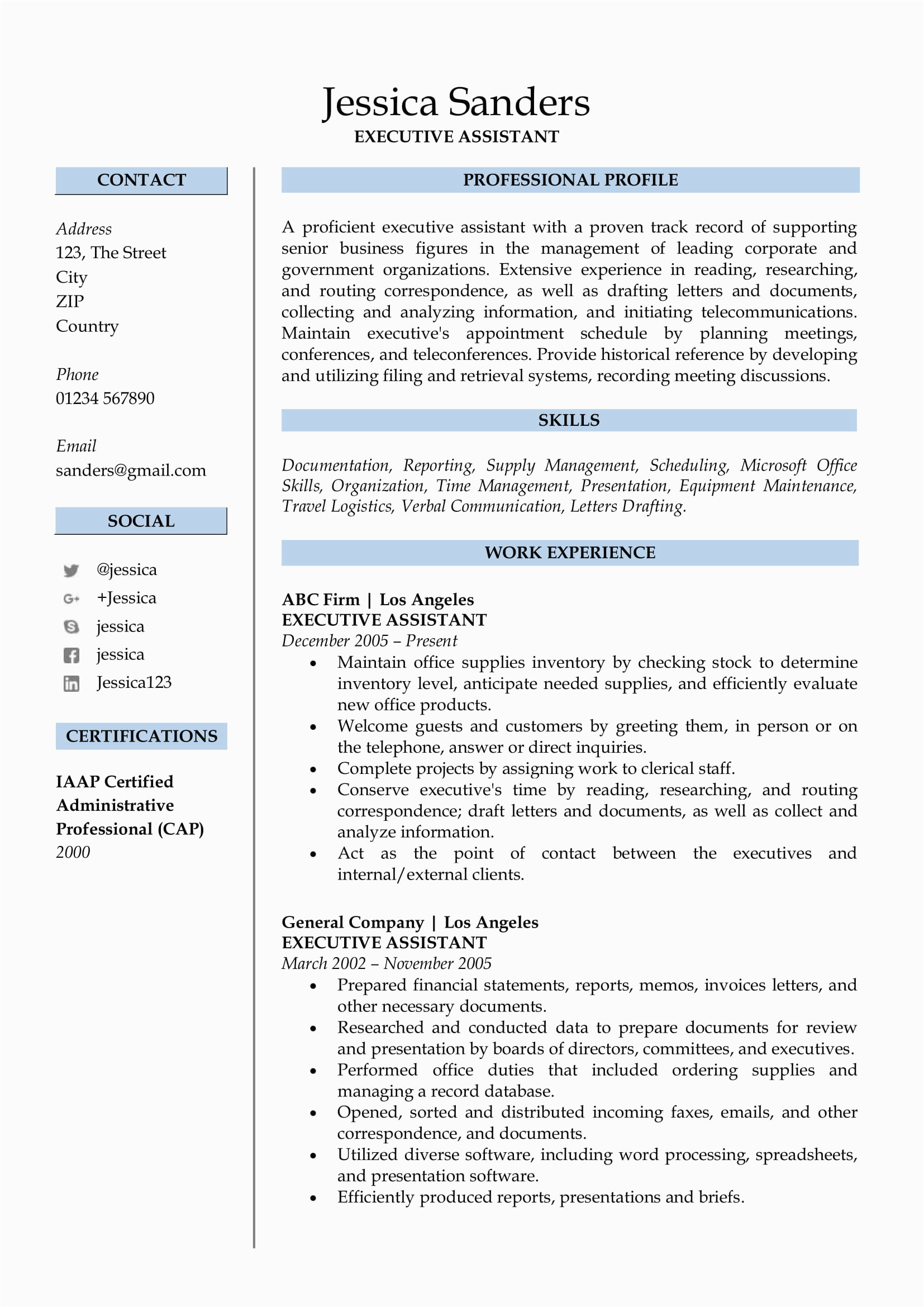 a professional resume sample