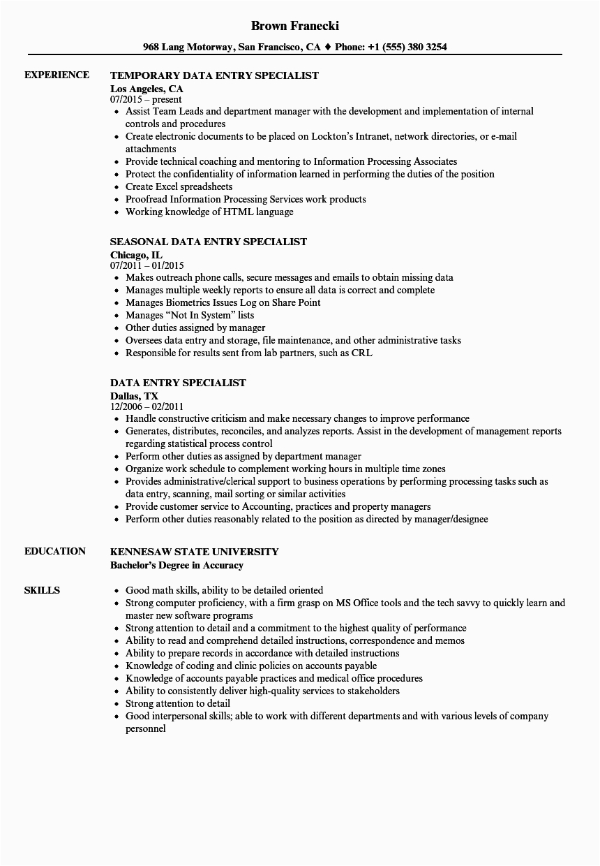data entry specialist resume sample