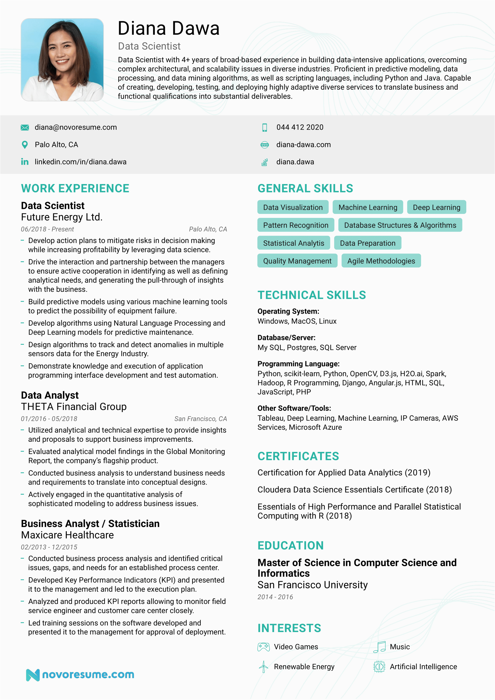 Data Science Resume Sample for Experienced Data Scientist Resume Sample & Guide for 2021