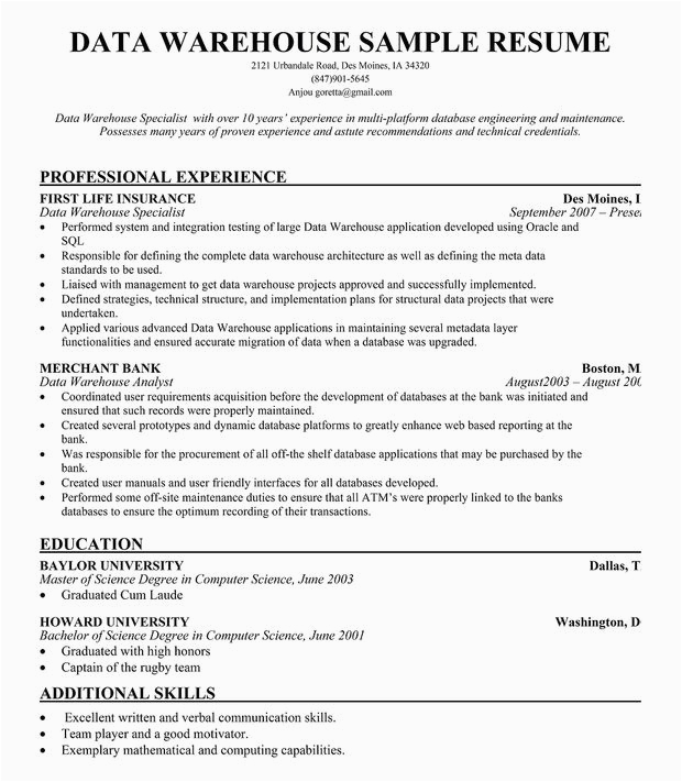 Data Warehouse Project Manager Resume Sample Resume Samples and How to Write A Resume