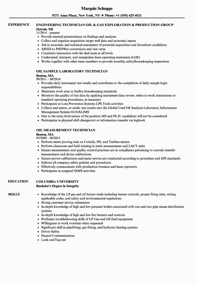 oil and gas resume template