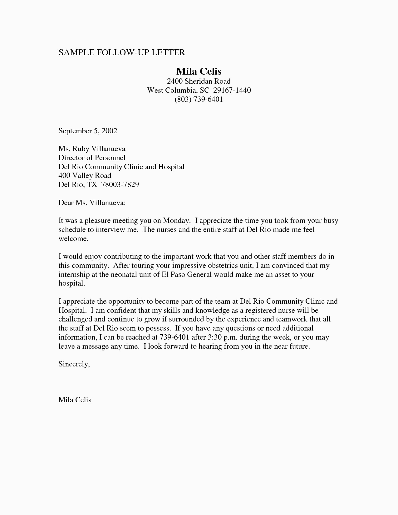 sample follow up letter after submitting a resume