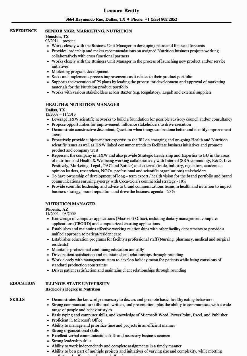 Food Science and Nutrition Resume Sample Aramark Healthcare Nutrition Facts Nutrition Ftempo