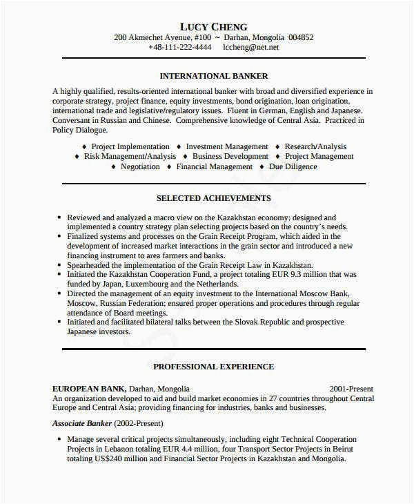 basic banking resume