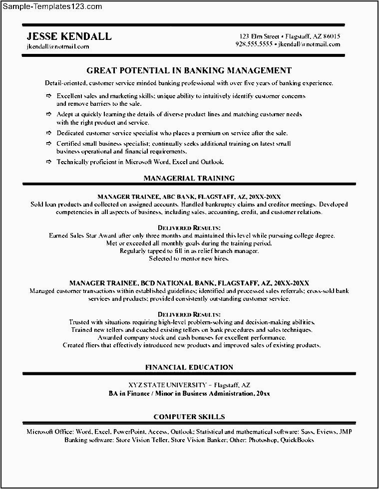 bank manager resume