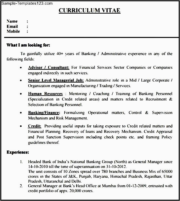 sample banking resume template