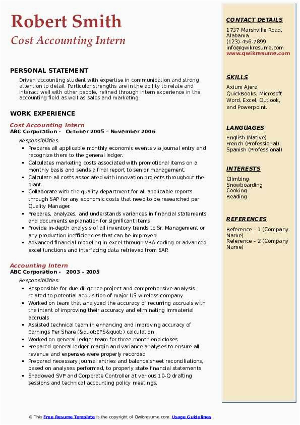 accounting student resume for internship