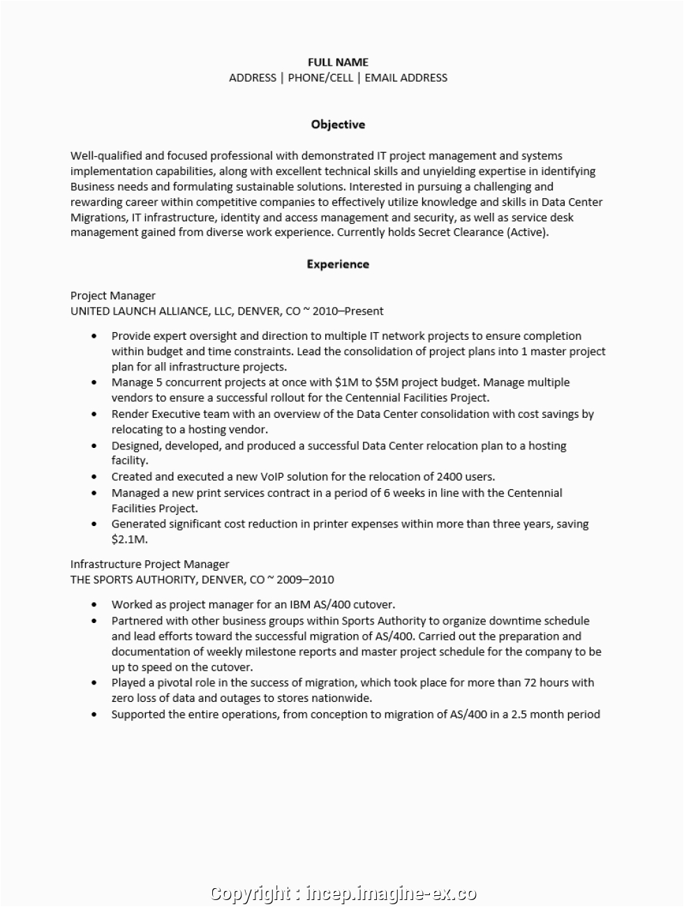 create infrastructure project manager resume sample