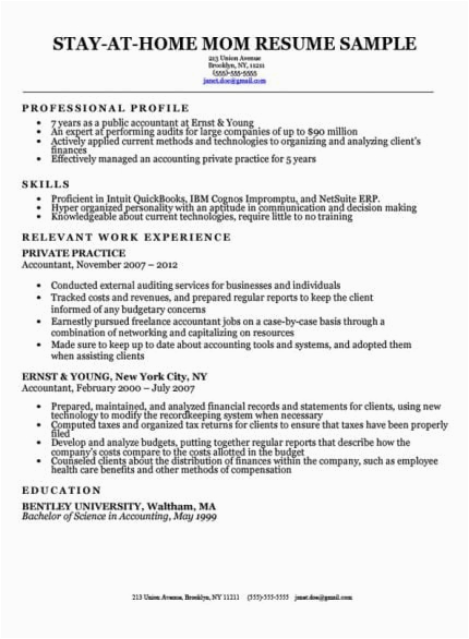 214 mom going back to work resume