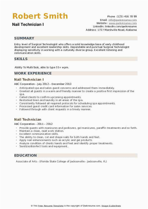 nail technician cover letter examples