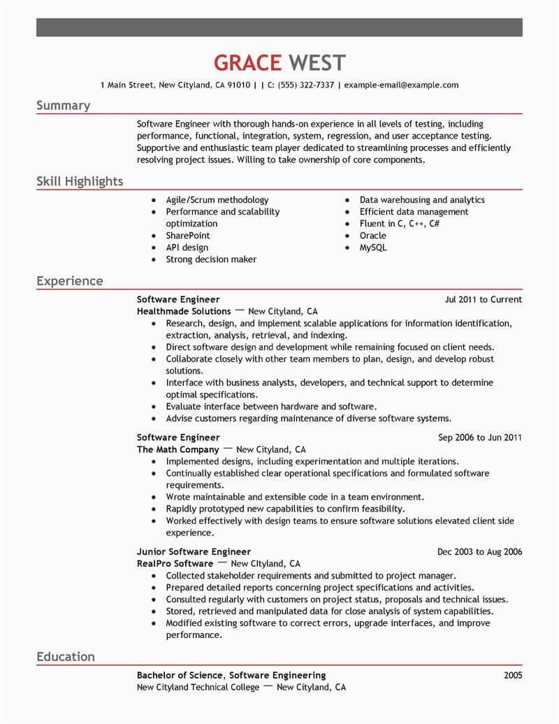 Professional Resume Samples for software Engineers Best software Engineer Resume Example From Professional