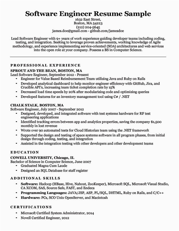 Professional Resume Samples for software Engineers software Engineer Resume Sample & Writing Tips
