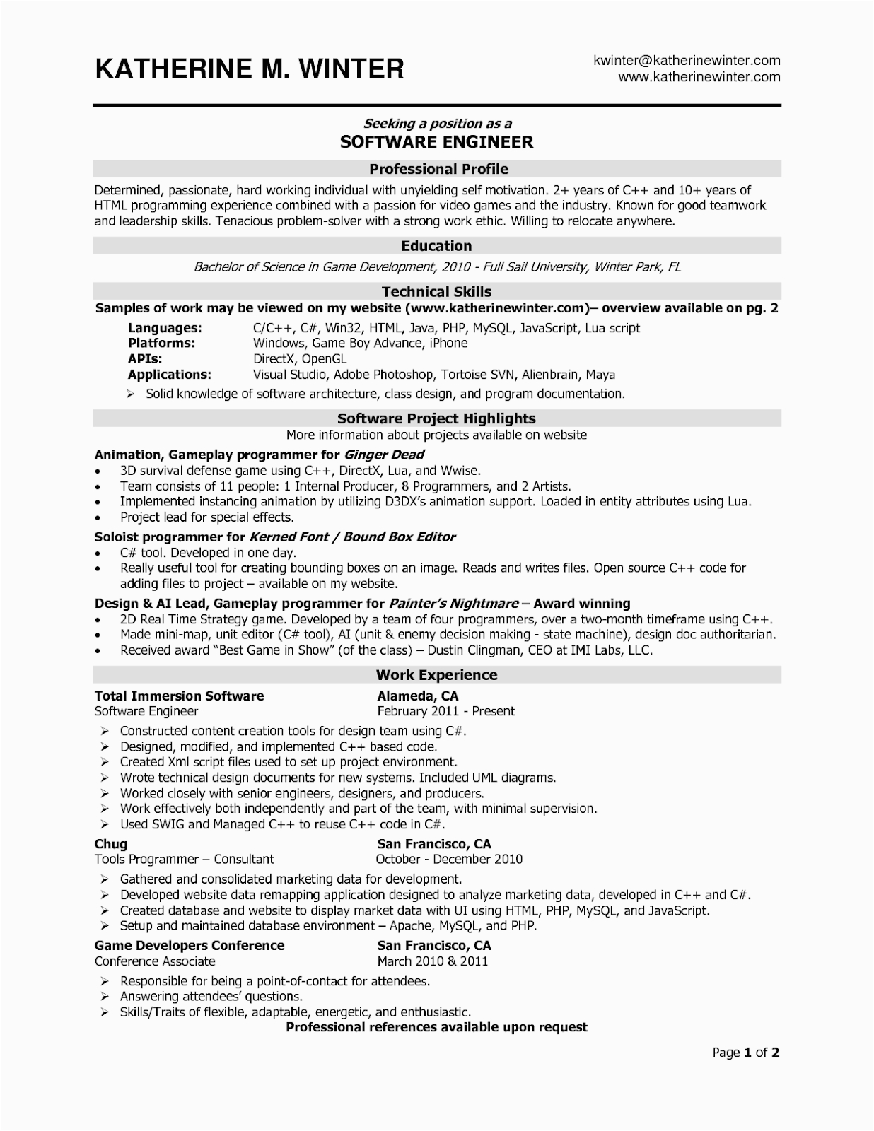 Professional Resume Samples for software Engineers software Engineer Resume Samples