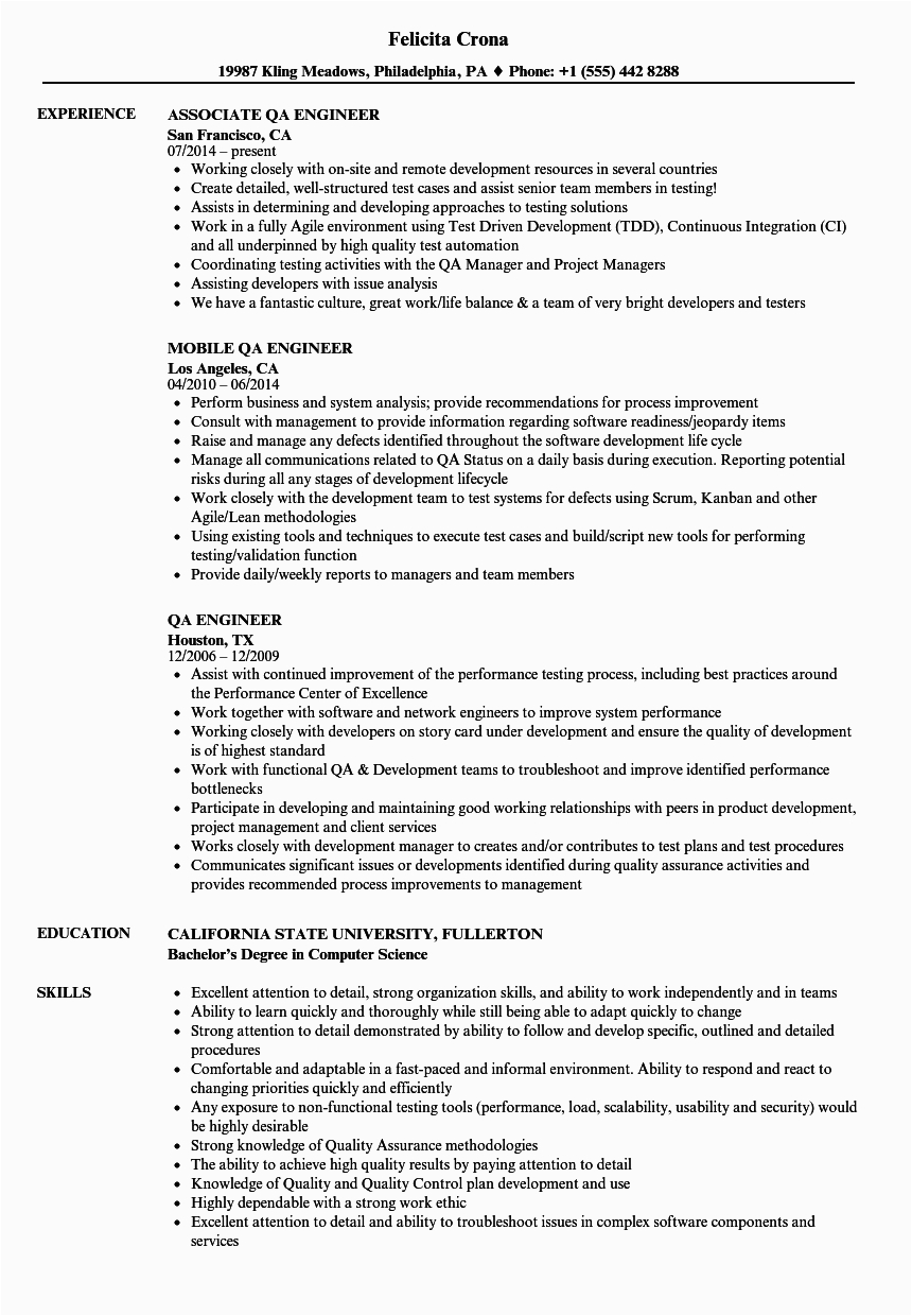 electrical qa qc engineer resume