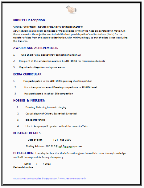 Resume Sample for Freshers Computer Science Engineers Fresher Puter Science Engineer Resume Sample Page 2