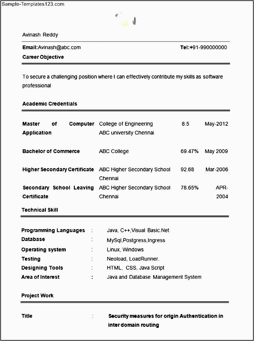 Resume Sample for Freshers Computer Science Engineers Puter Engineering Resume Template for Freshers Sample