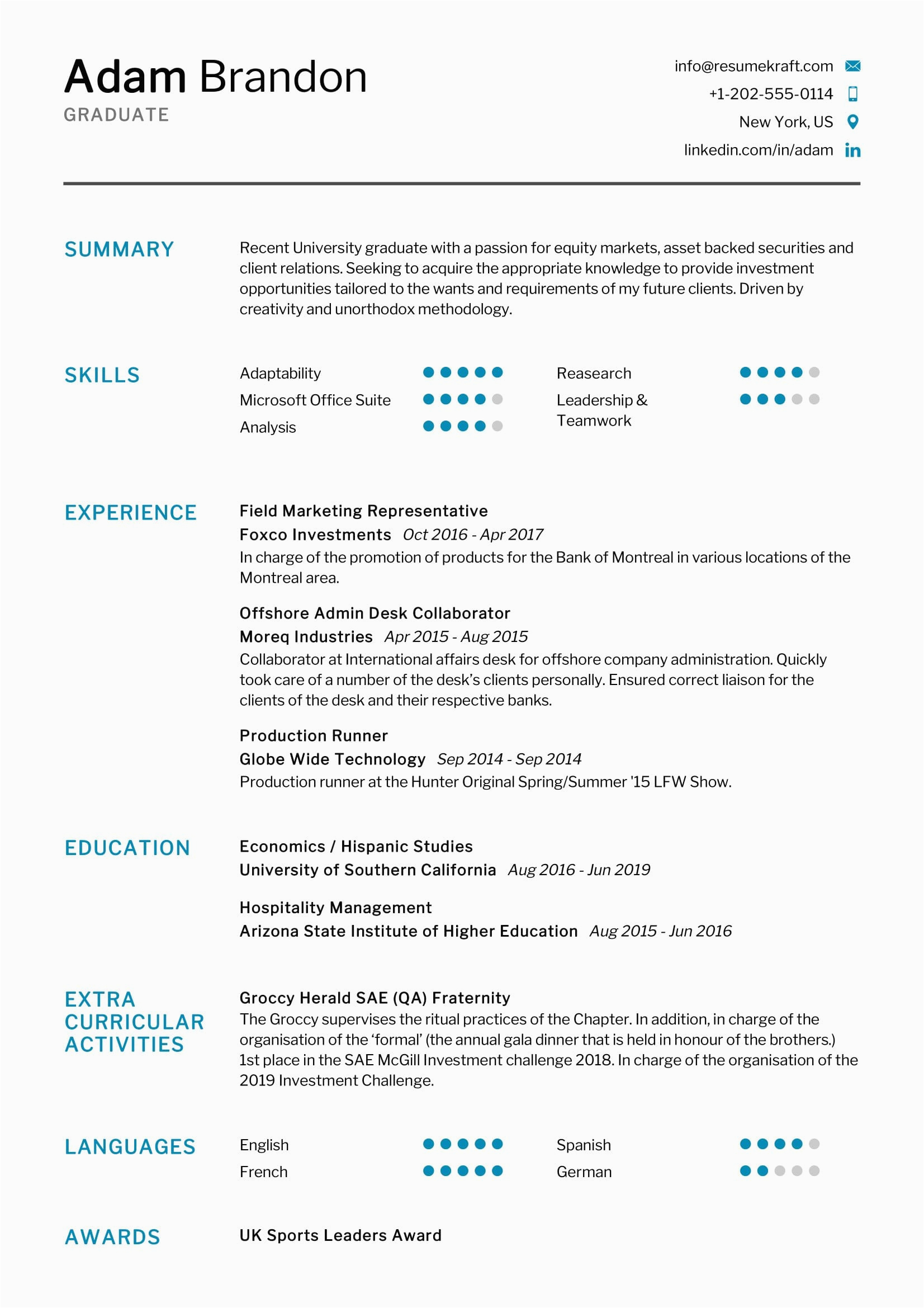 fresh graduate resume sample