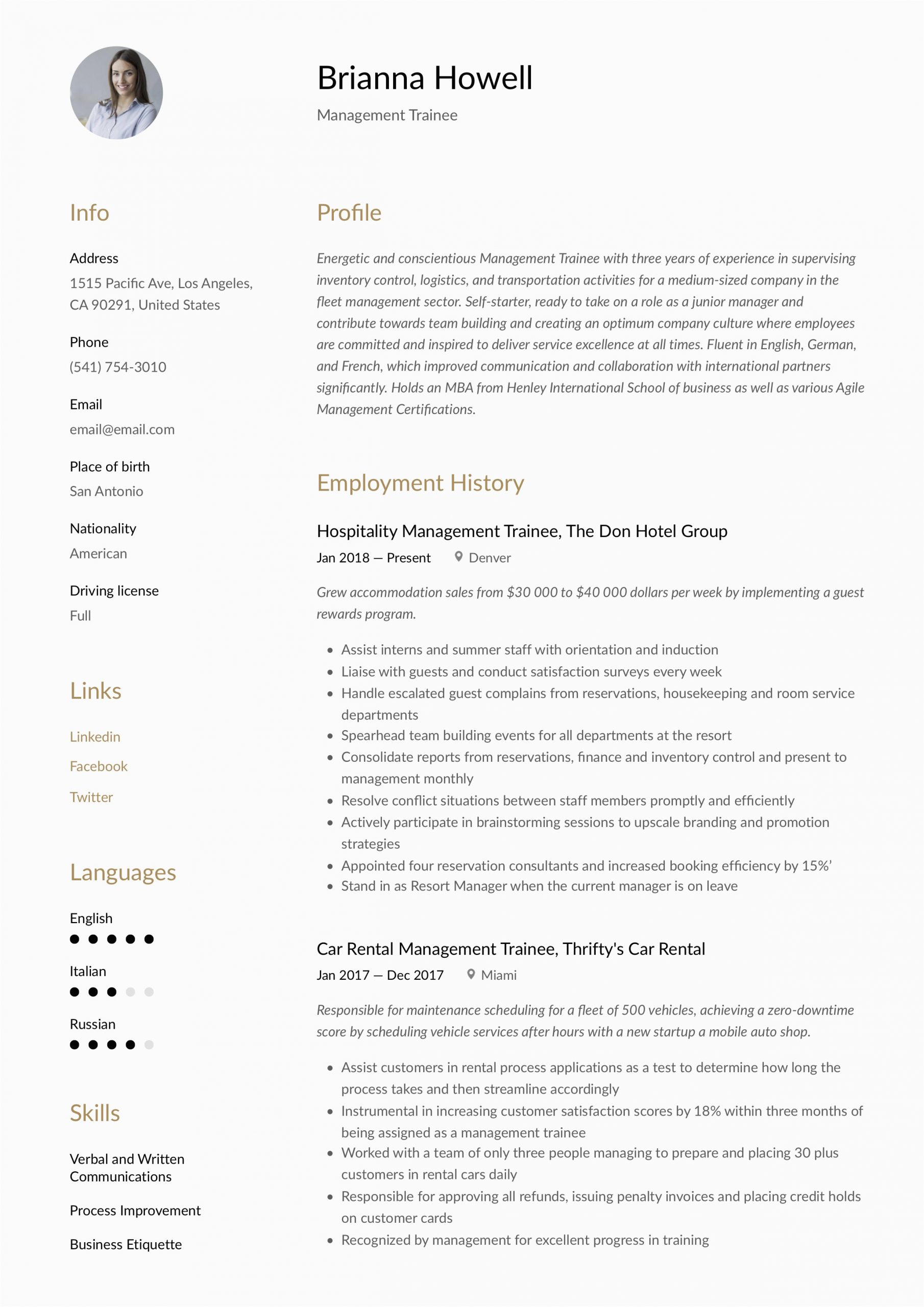 Resume Sample for Management Trainee Position Management Resume & Writing Guide 12 Examples