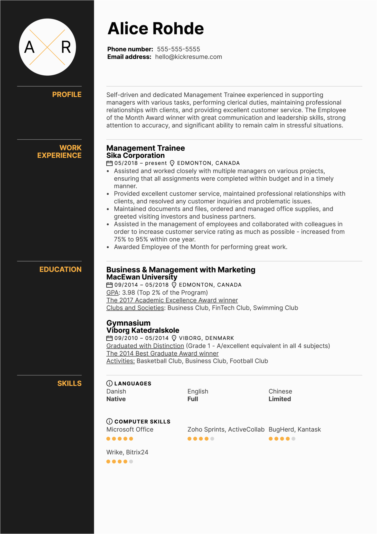 Resume Sample for Management Trainee Position Management Trainee Resume Example