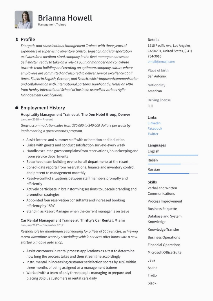 Resume Sample for Management Trainee Position Management Trainee Resume Template In 2020